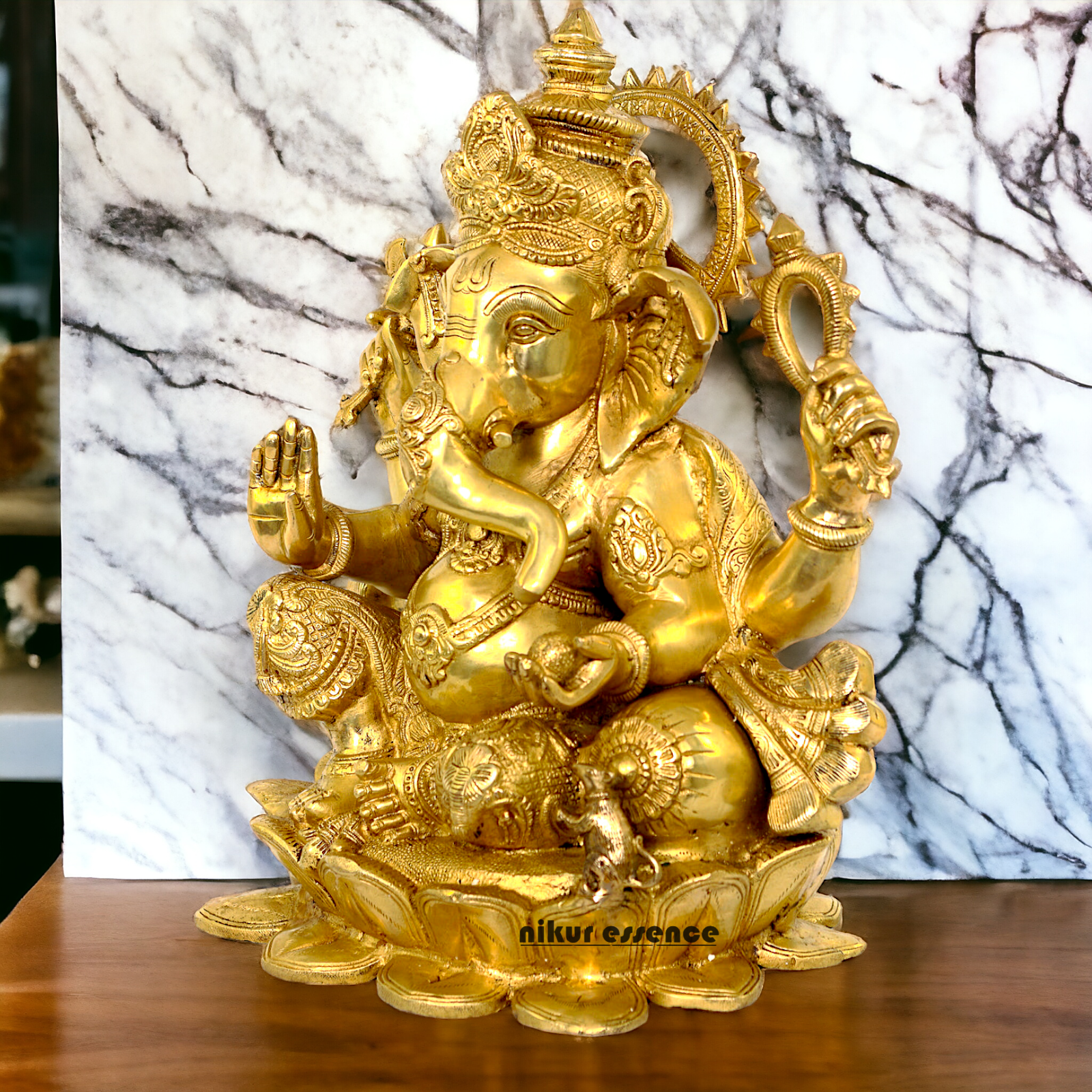 Lord Ganpati Sitting on Lotus solid Brass statue- 21 inches Nikuressence