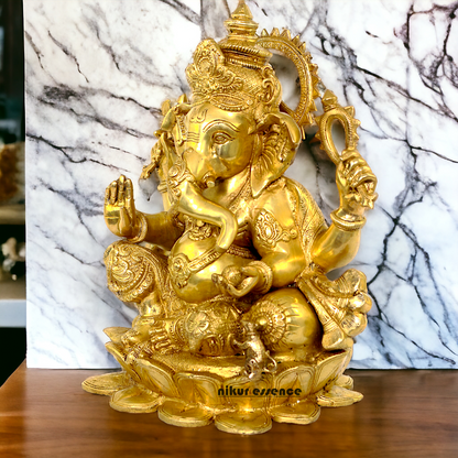 Lord Ganpati Sitting on Lotus solid Brass statue- 21 inches Nikuressence