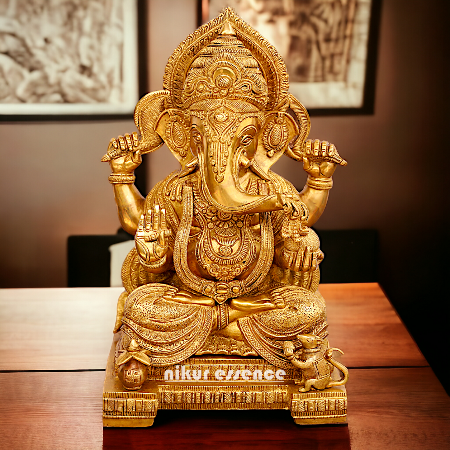 Lord Ganpati Sitting solid brass idol - 18 inches Nikuressence