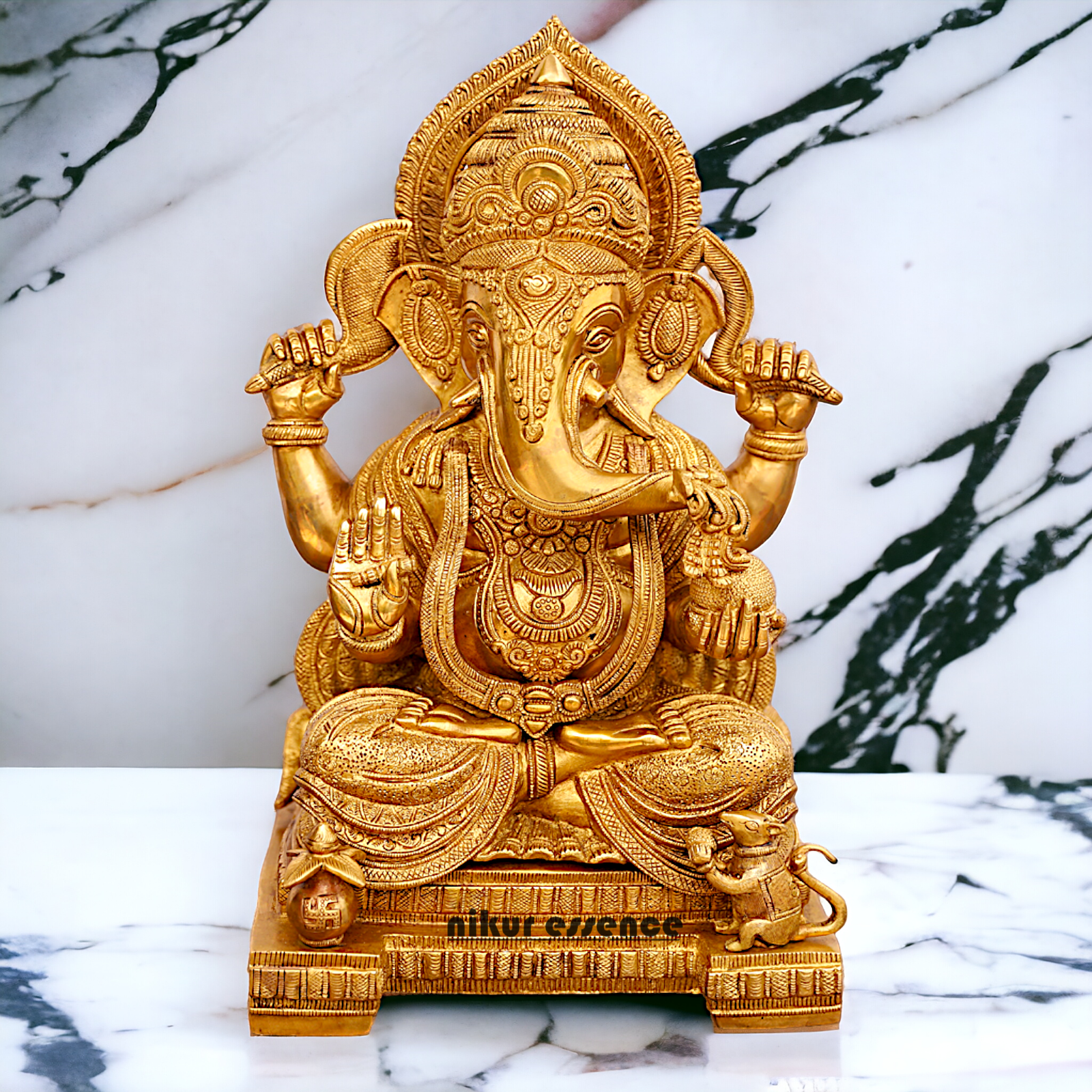Lord Ganpati Sitting solid brass idol - 18 inches Nikuressence