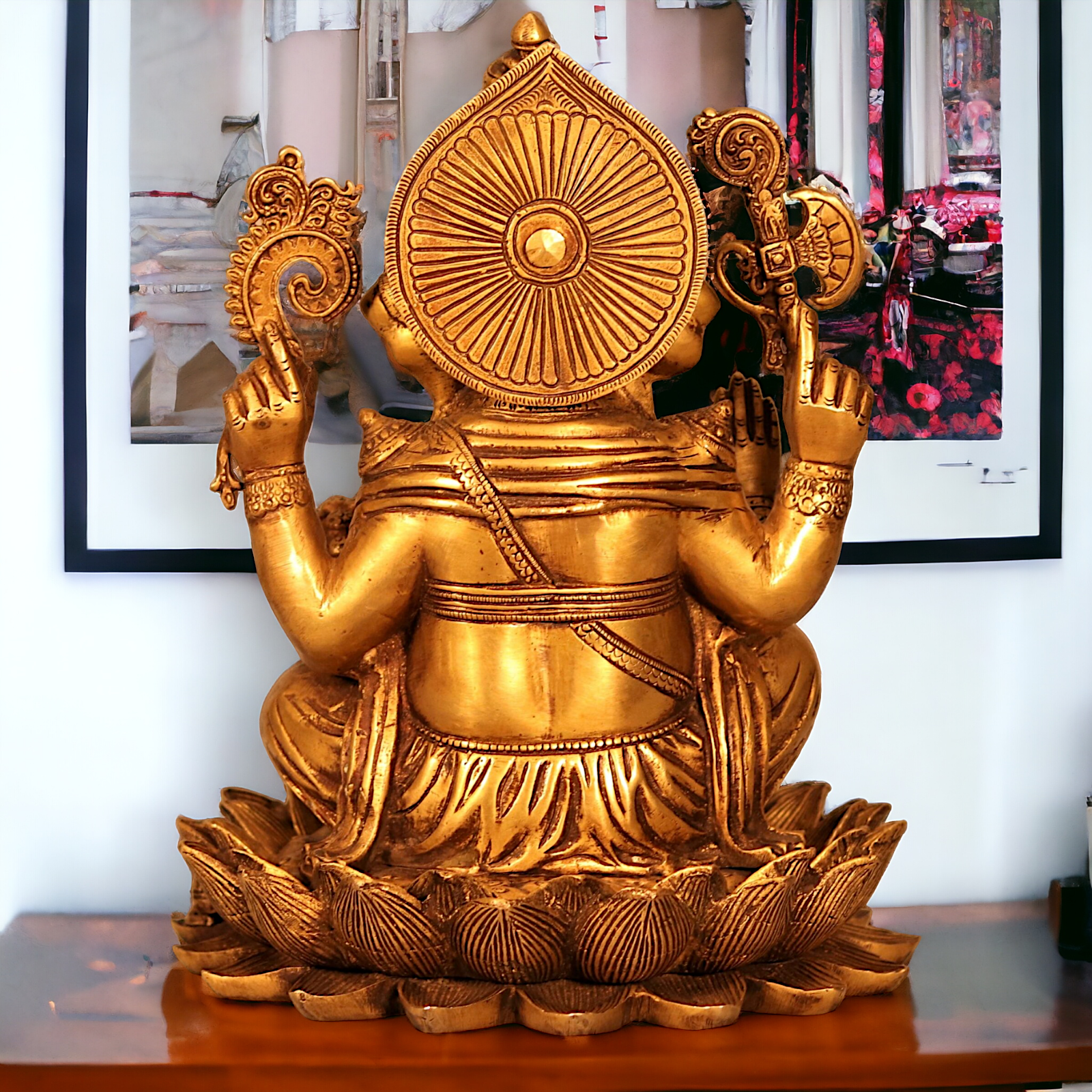 Buy Ganesha Sitting on Lotus Solid Brass statue - 12 inches Nikuressence