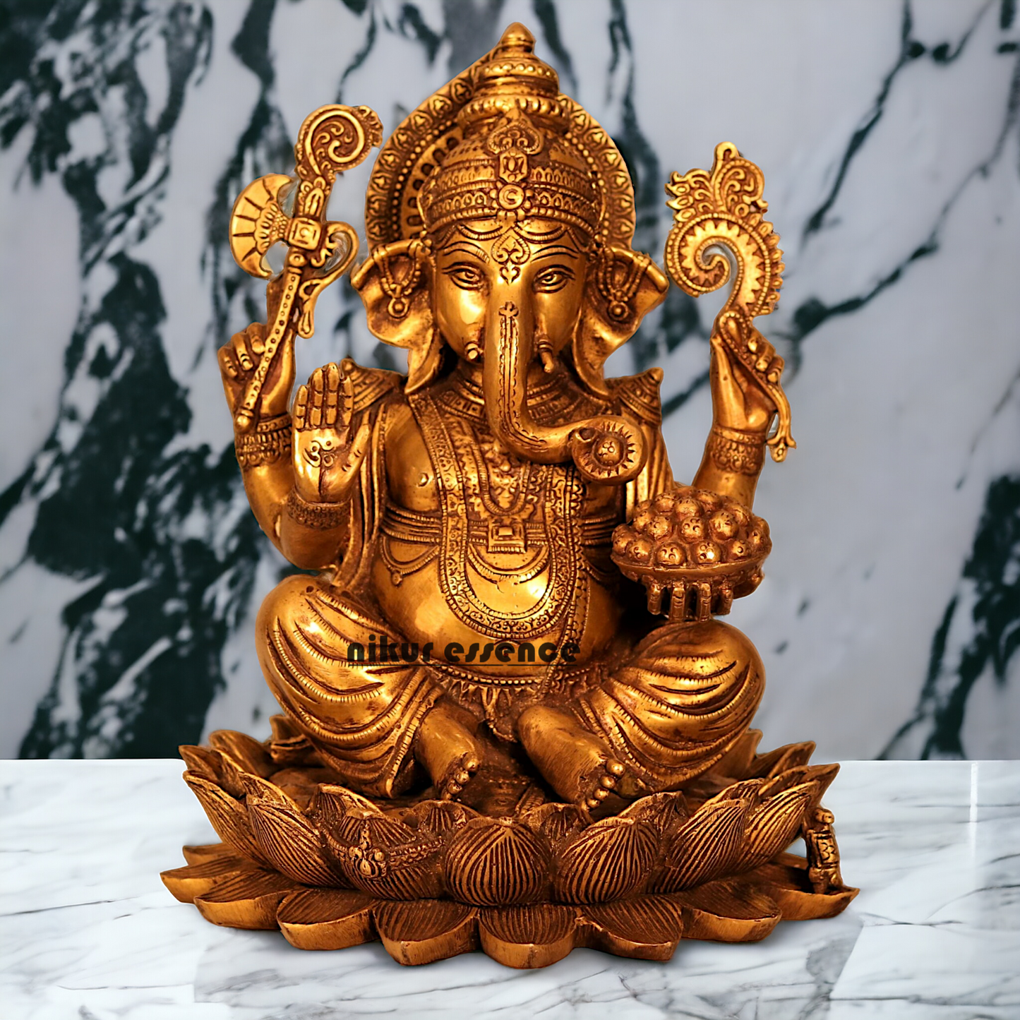 Buy Ganesha Sitting on Lotus Solid Brass statue - 12 inches Nikuressence