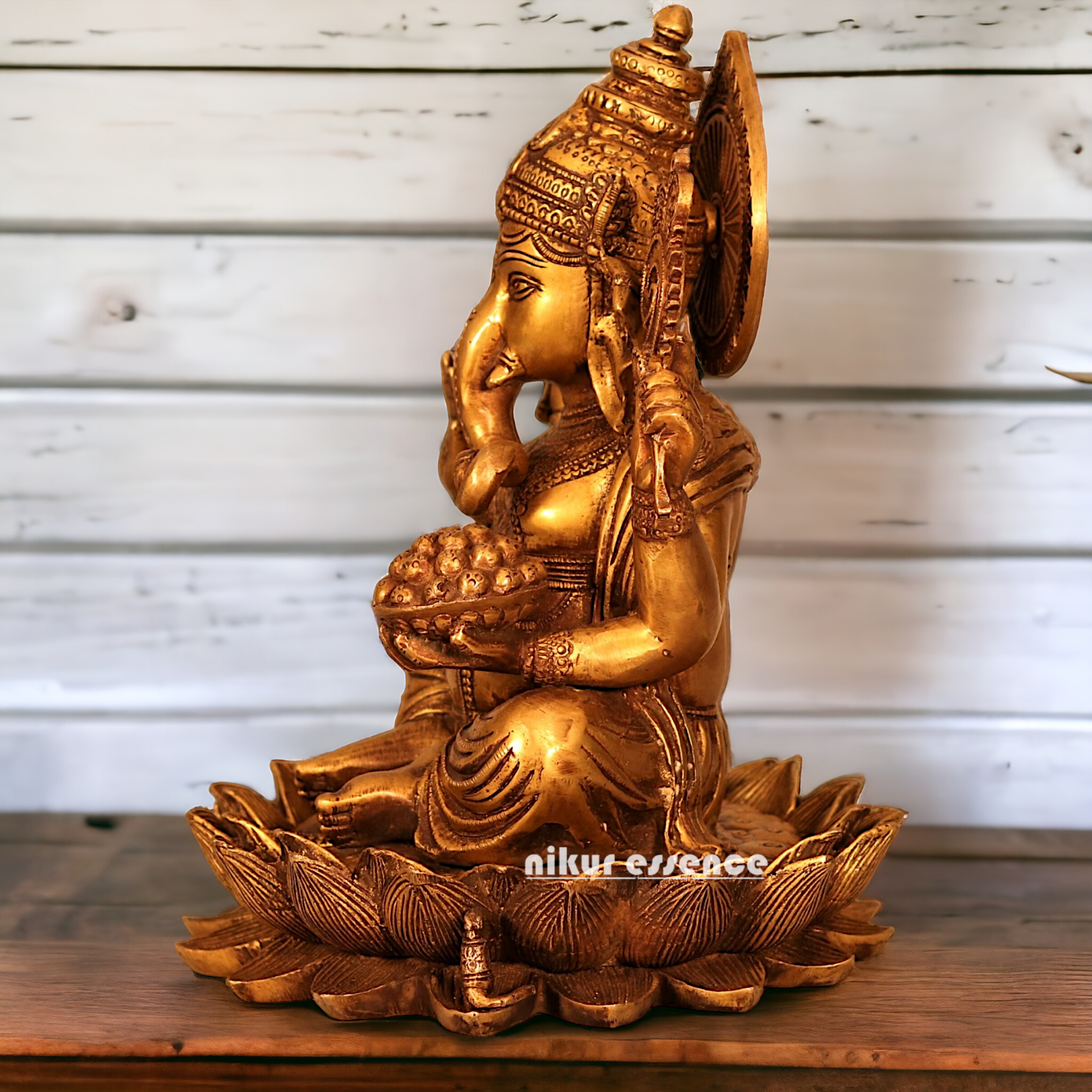 Buy Ganesha Sitting on Lotus Solid Brass statue - 12 inches Nikuressence