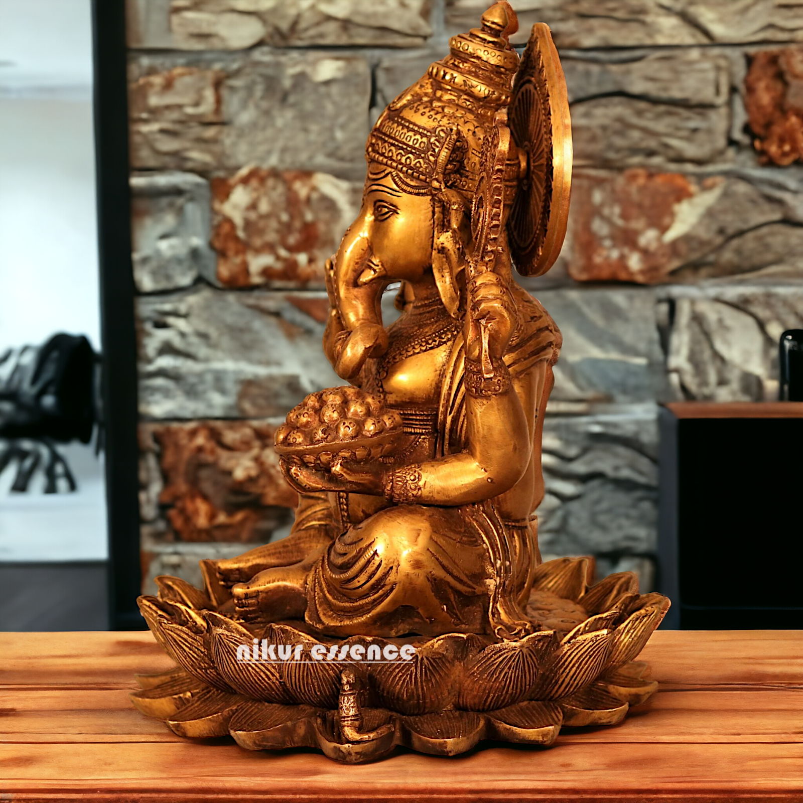 Buy Ganesha Sitting on Lotus Solid Brass statue - 12 inches Nikuressence