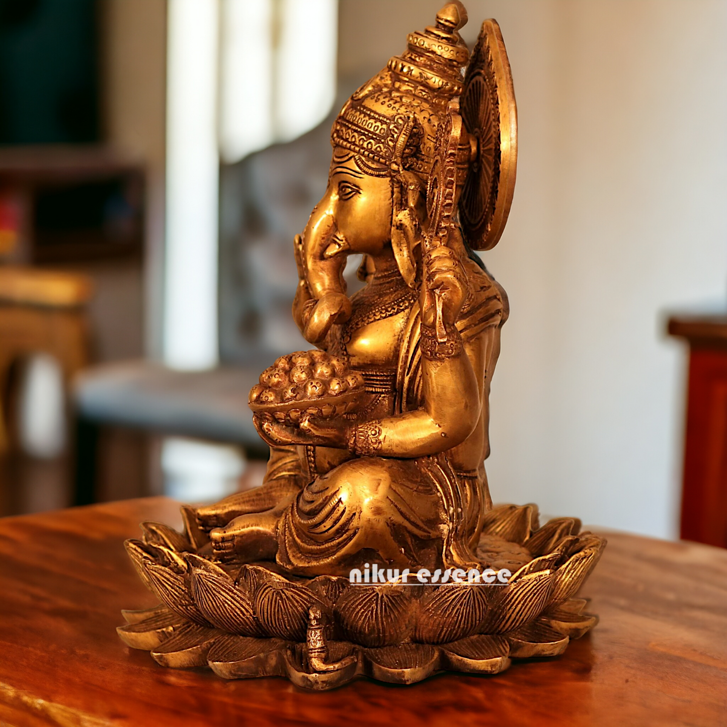 Buy Ganesha Sitting on Lotus Solid Brass statue - 12 inches Nikuressence