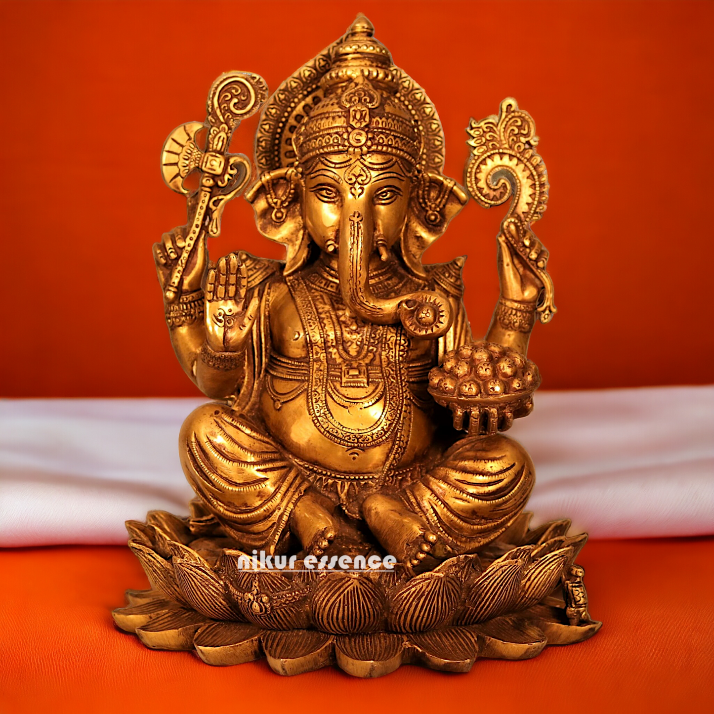 Buy Ganesha Sitting on Lotus Solid Brass statue - 12 inches Nikuressence
