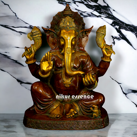 Large Ganesha Sitting Brass idol - 21 inches Nikuressence