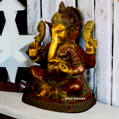 Large Ganesha Sitting Brass idol - 21 inches Nikuressence