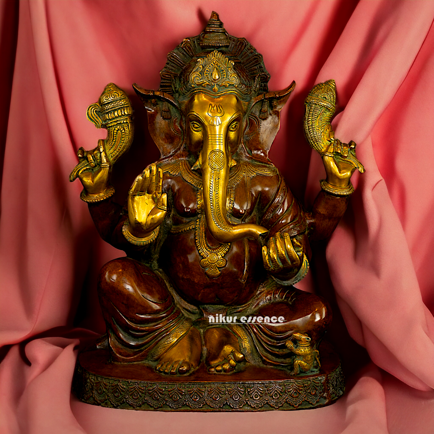 Large Ganesha Sitting Brass idol - 21 inches Nikuressence