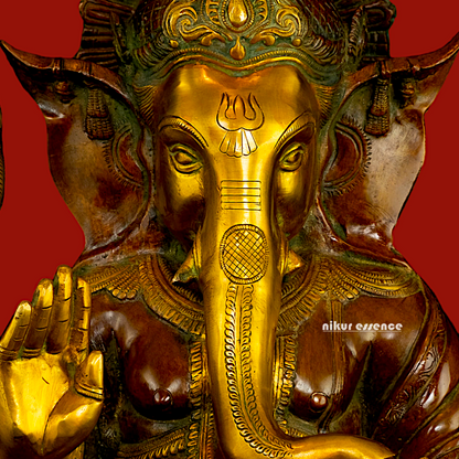 Large Ganesha Sitting Brass idol - 21 inches Nikuressence