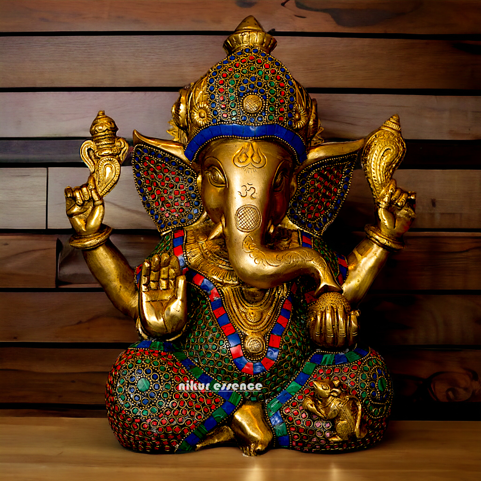 Big Vinayaka Sitting Brass with Stone work idol - 12 inches Nikuressence