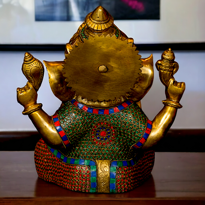 Big Vinayaka Sitting Brass with Stone work idol - 12 inches Nikuressence