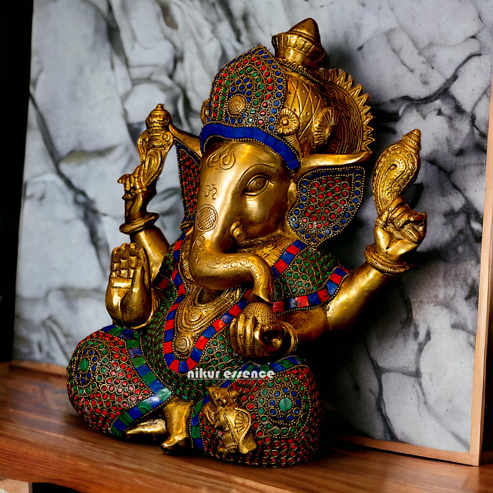 Big Vinayaka Sitting Brass with Stone work idol - 12 inches Nikuressence