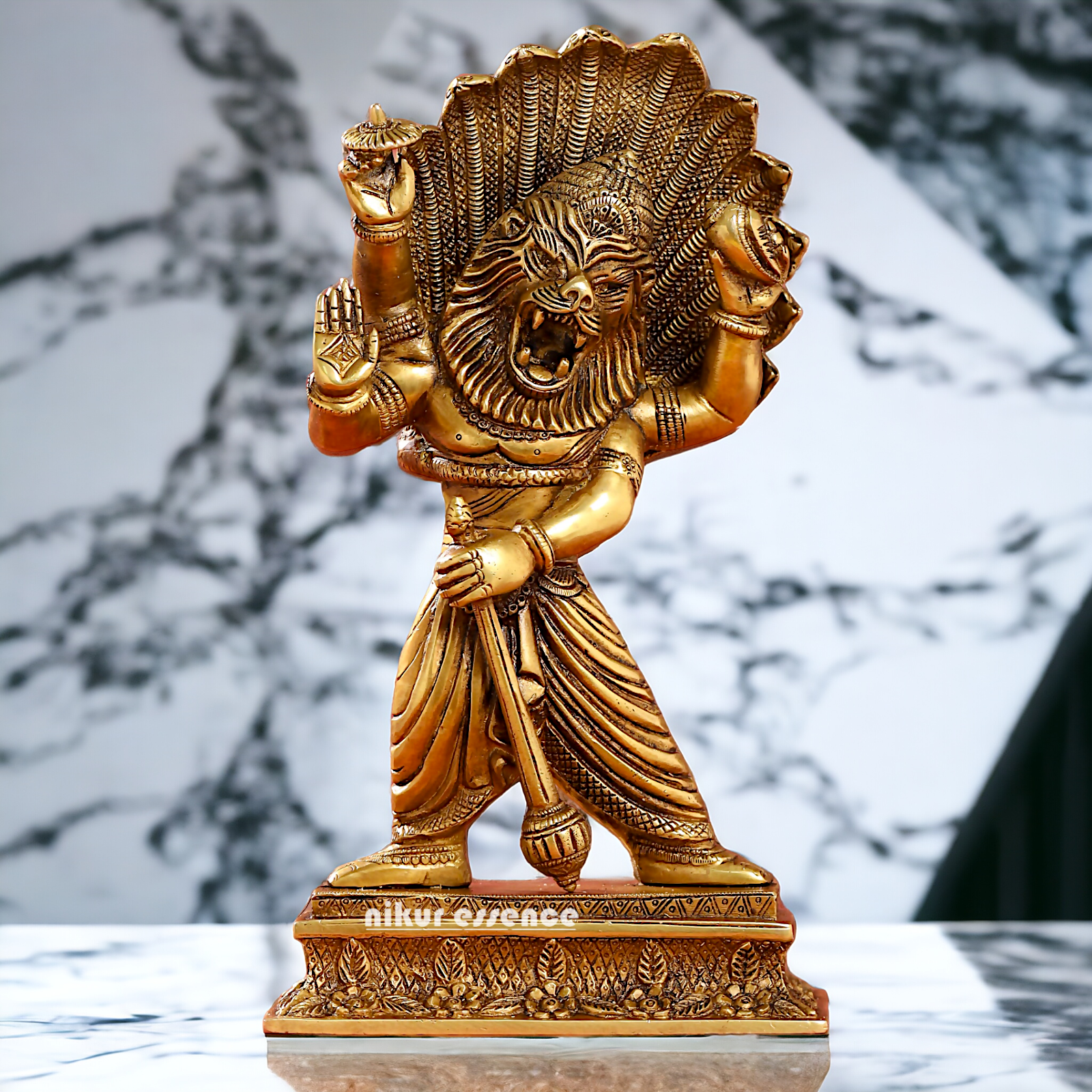 Lord Vishnu Narasimha Solid Brass idol - 11.5 inches Nikuressence