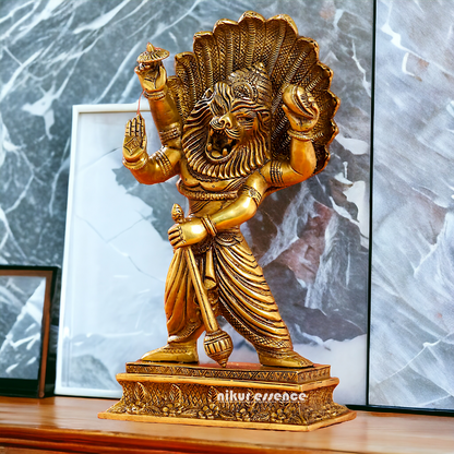 Lord Vishnu Narasimha Solid Brass idol - 11.5 inches Nikuressence