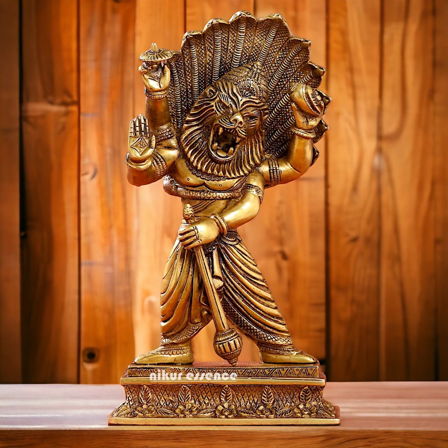 Lord Vishnu Narasimha Solid Brass idol - 11.5 inches Nikuressence