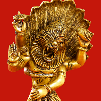 Lord Vishnu Narasimha Solid Brass idol - 11.5 inches Nikuressence