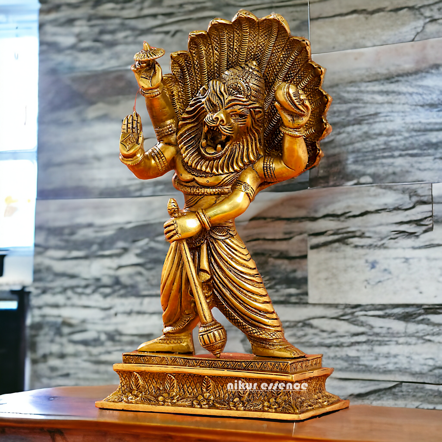 Lord Vishnu Narasimha Solid Brass idol - 11.5 inches Nikuressence
