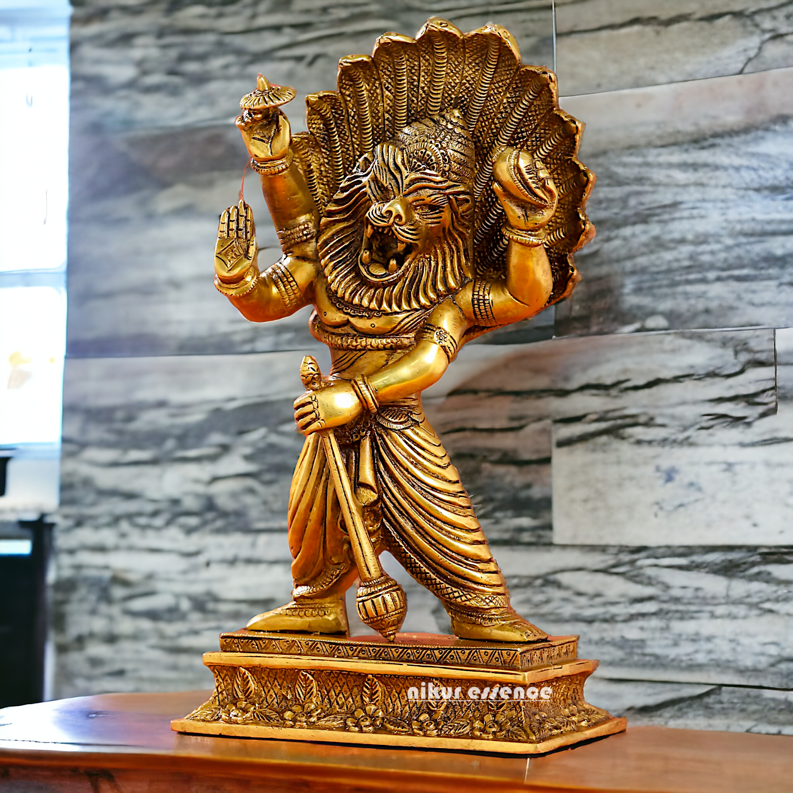 Lord Vishnu Narasimha Solid Brass idol - 11.5 inches Nikuressence
