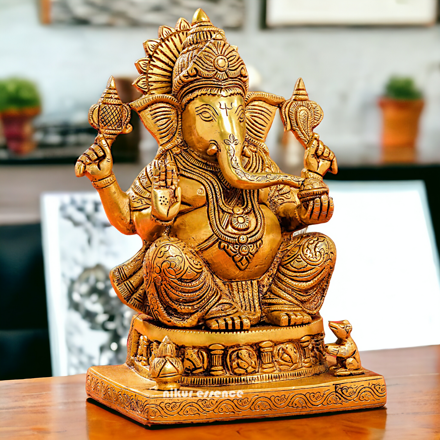 Solid Brass Ganesh with Blessing statue - 13.5 inches Nikuressence