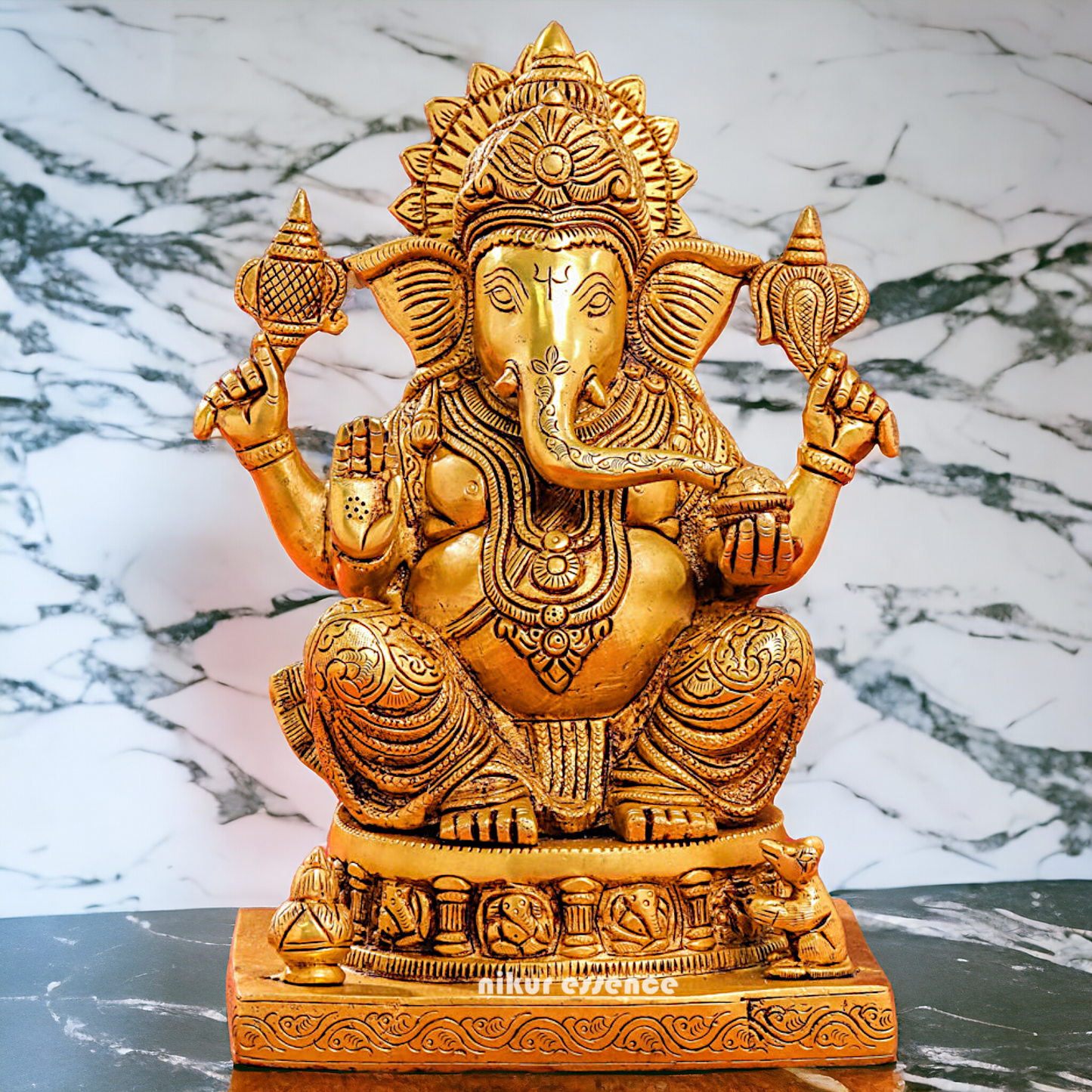 Solid Brass Ganesh with Blessing statue - 13.5 inches Nikuressence