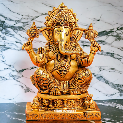 Solid Brass Ganesh with Blessing statue - 13.5 inches Nikuressence