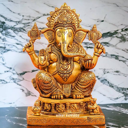 Solid Brass Ganesh with Blessing statue - 13.5 inches Nikuressence