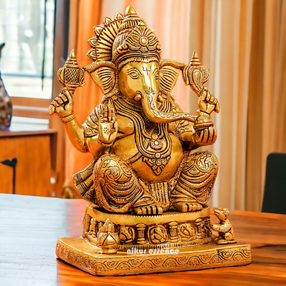 Solid Brass Ganesh with Blessing statue - 13.5 inches Nikuressence