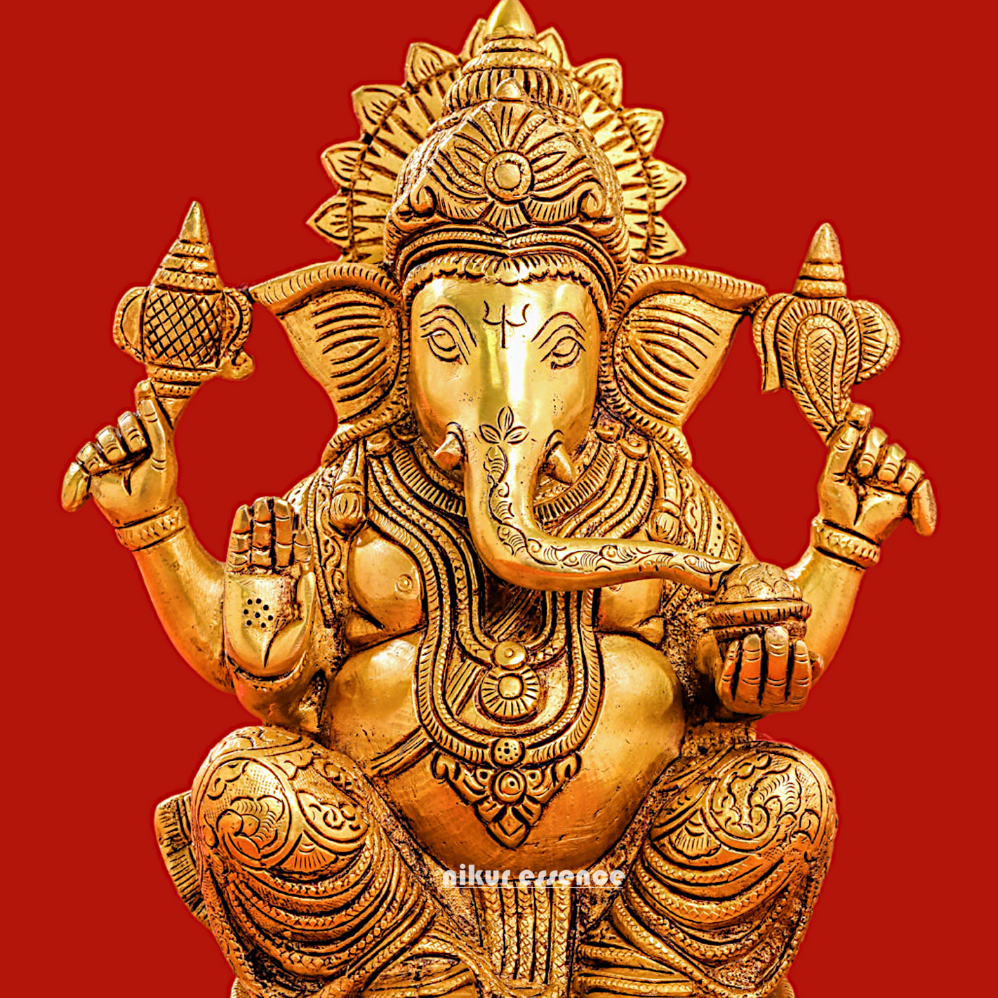 Solid Brass Ganesh with Blessing statue - 13.5 inches Nikuressence