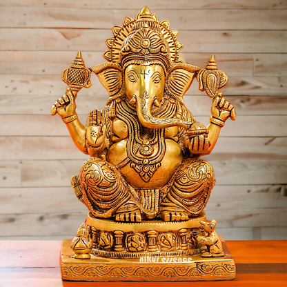 Solid Brass Ganesh with Blessing statue - 13.5 inches Nikuressence