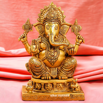 Solid Brass Ganesh with Blessing statue - 13.5 inches Nikuressence