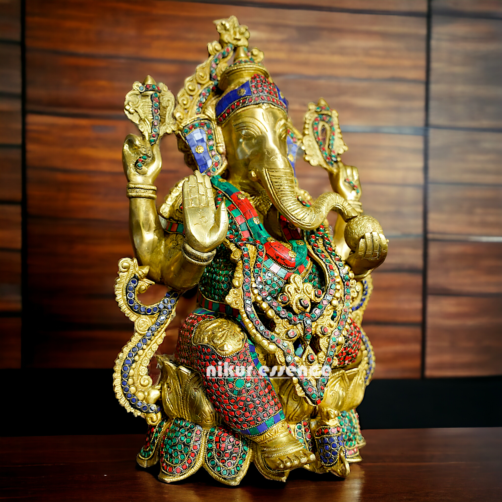 Shop Ganesha with Blessing Brass Stone work idol - 21 inches Nikuressence