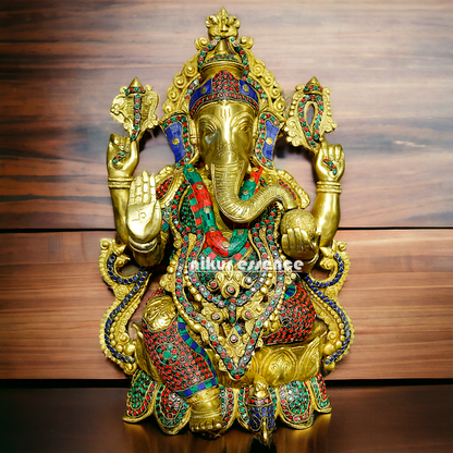 Shop Ganesha with Blessing Brass Stone work idol - 21 inches Nikuressence