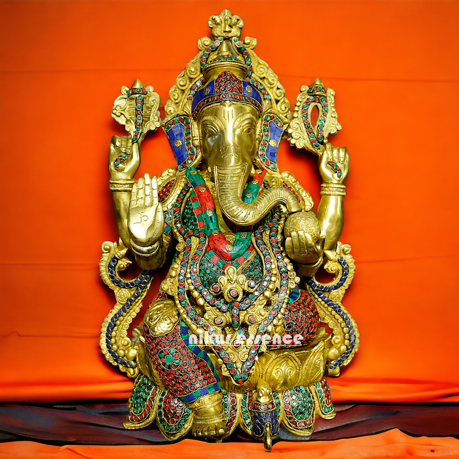 Shop Ganesha with Blessing Brass Stone work idol - 21 inches Nikuressence