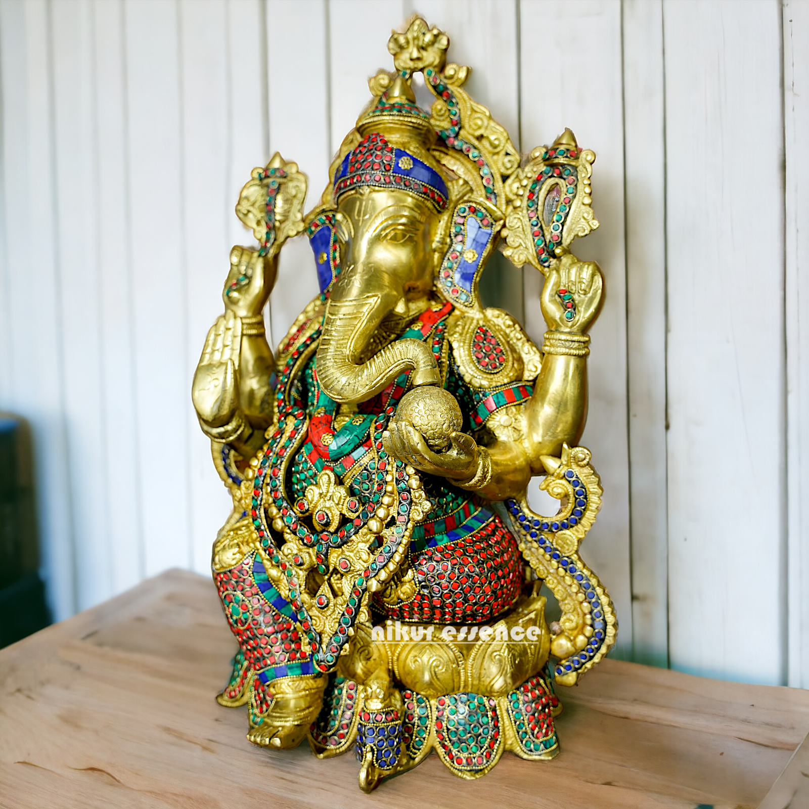 Shop Ganesha with Blessing Brass Stone work idol - 21 inches Nikuressence