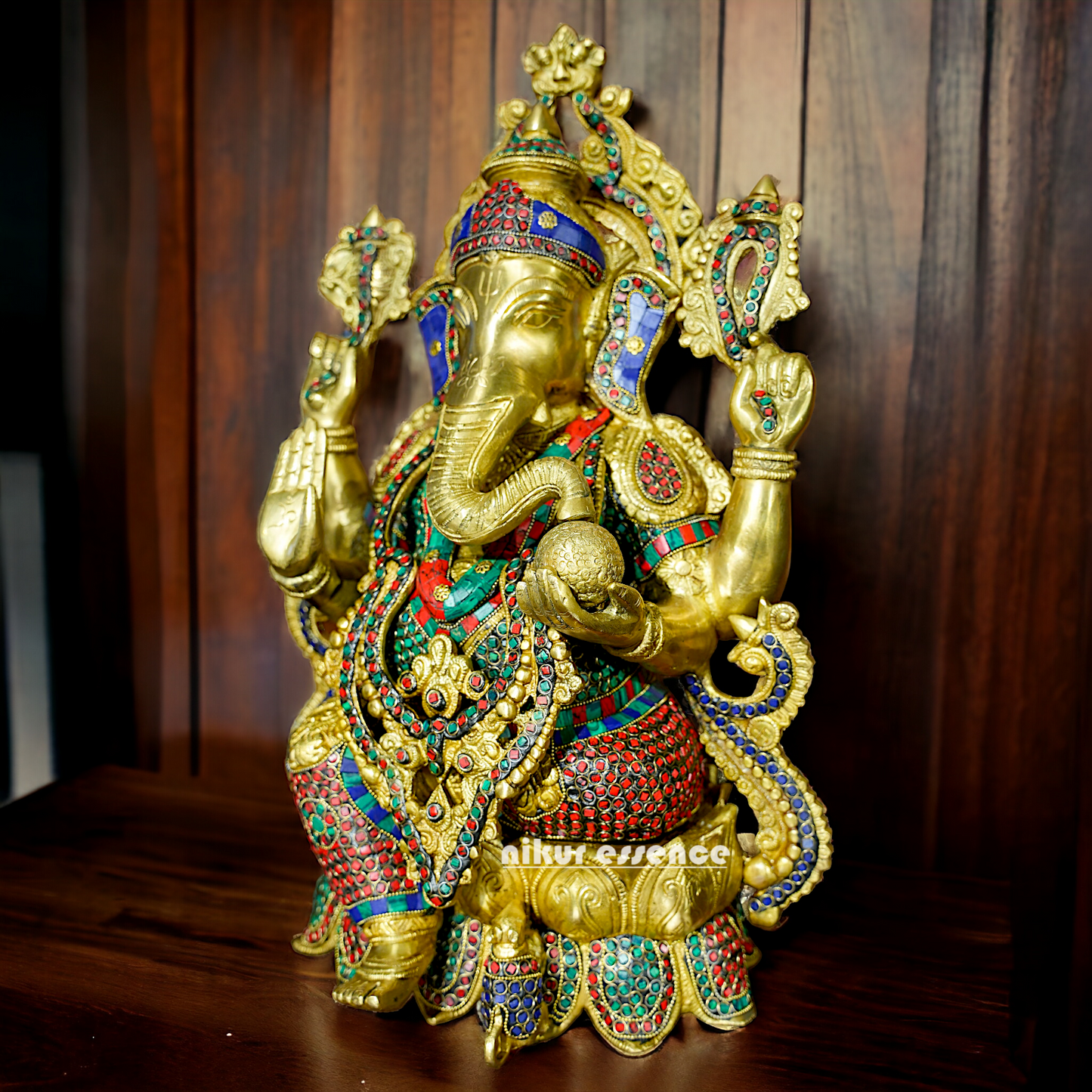 Shop Ganesha with Blessing Brass Stone work idol - 21 inches Nikuressence