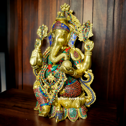 Shop Ganesha with Blessing Brass Stone work idol - 21 inches Nikuressence
