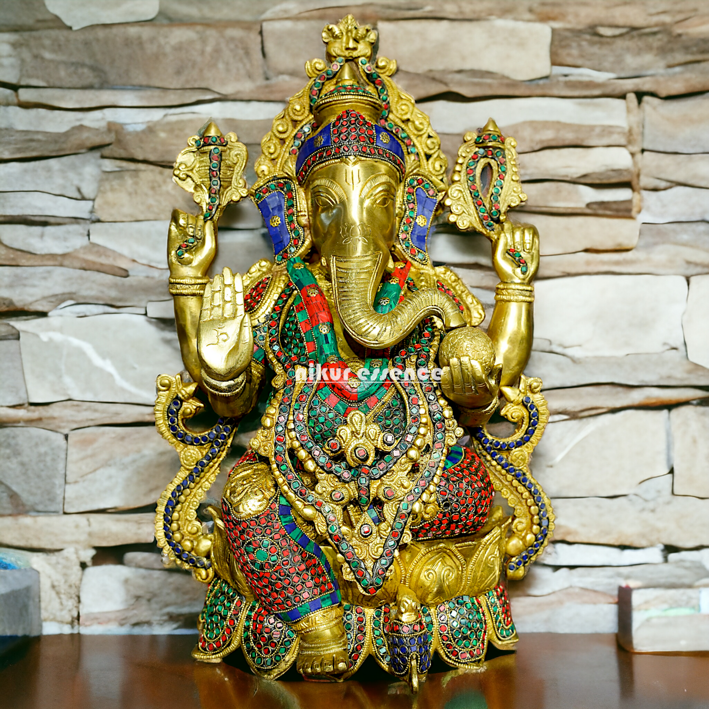 Shop Ganesha with Blessing Brass Stone work idol - 21 inches Nikuressence