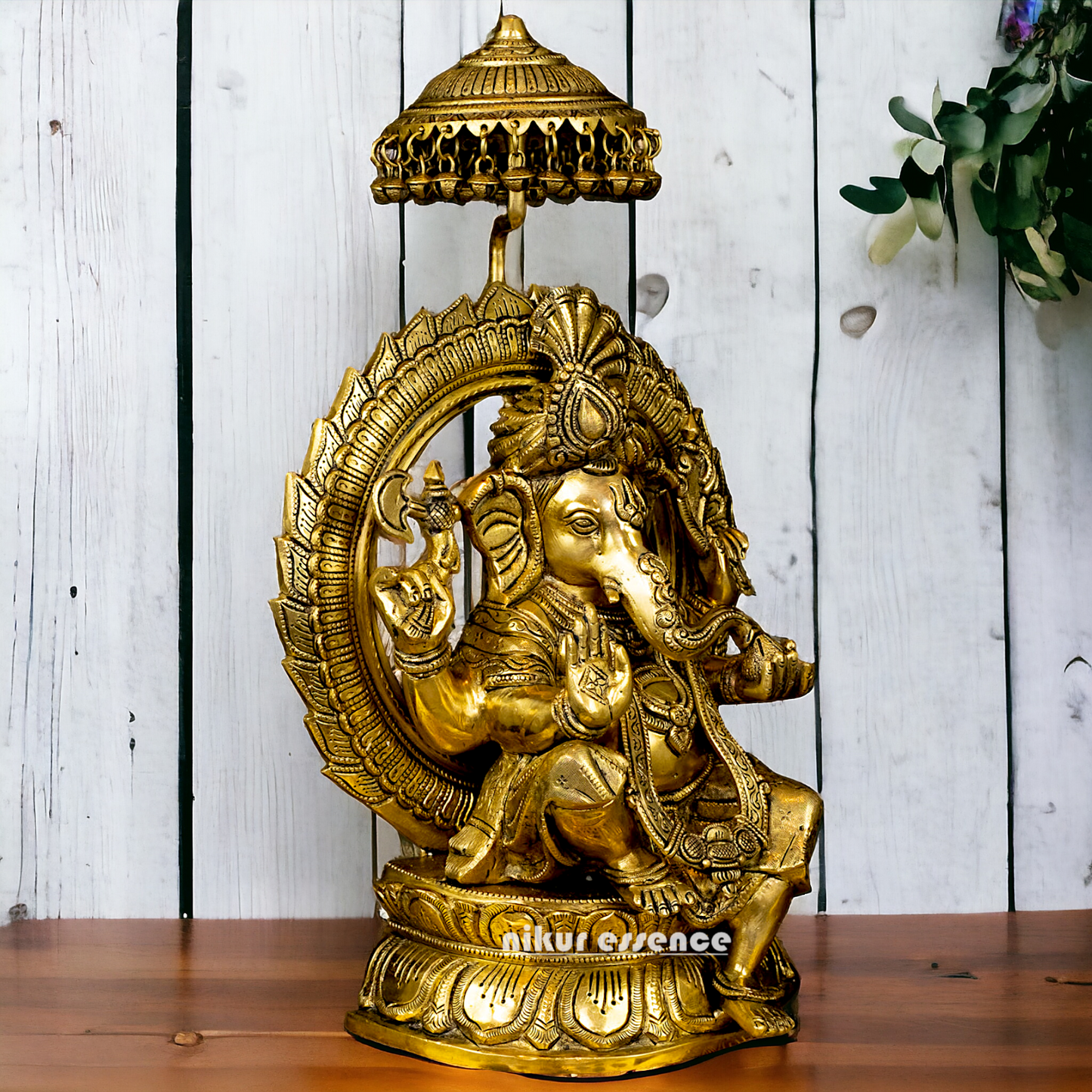 Big Ganesha Ganpati with umbrella solid brass idol - 18 inches Nikuressence