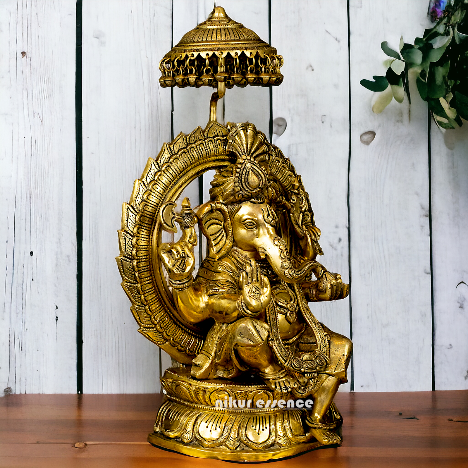 Big Ganesha Ganpati with umbrella solid brass idol - 18 inches Nikuressence