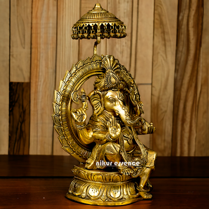Big Ganesha Ganpati with umbrella solid brass idol - 18 inches Nikuressence