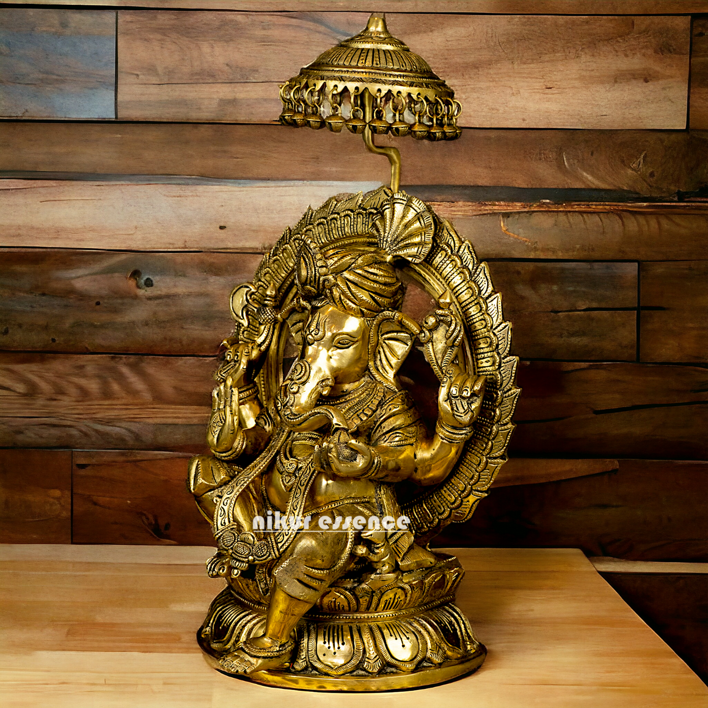 Big Ganesha Ganpati with umbrella solid brass idol - 18 inches Nikuressence