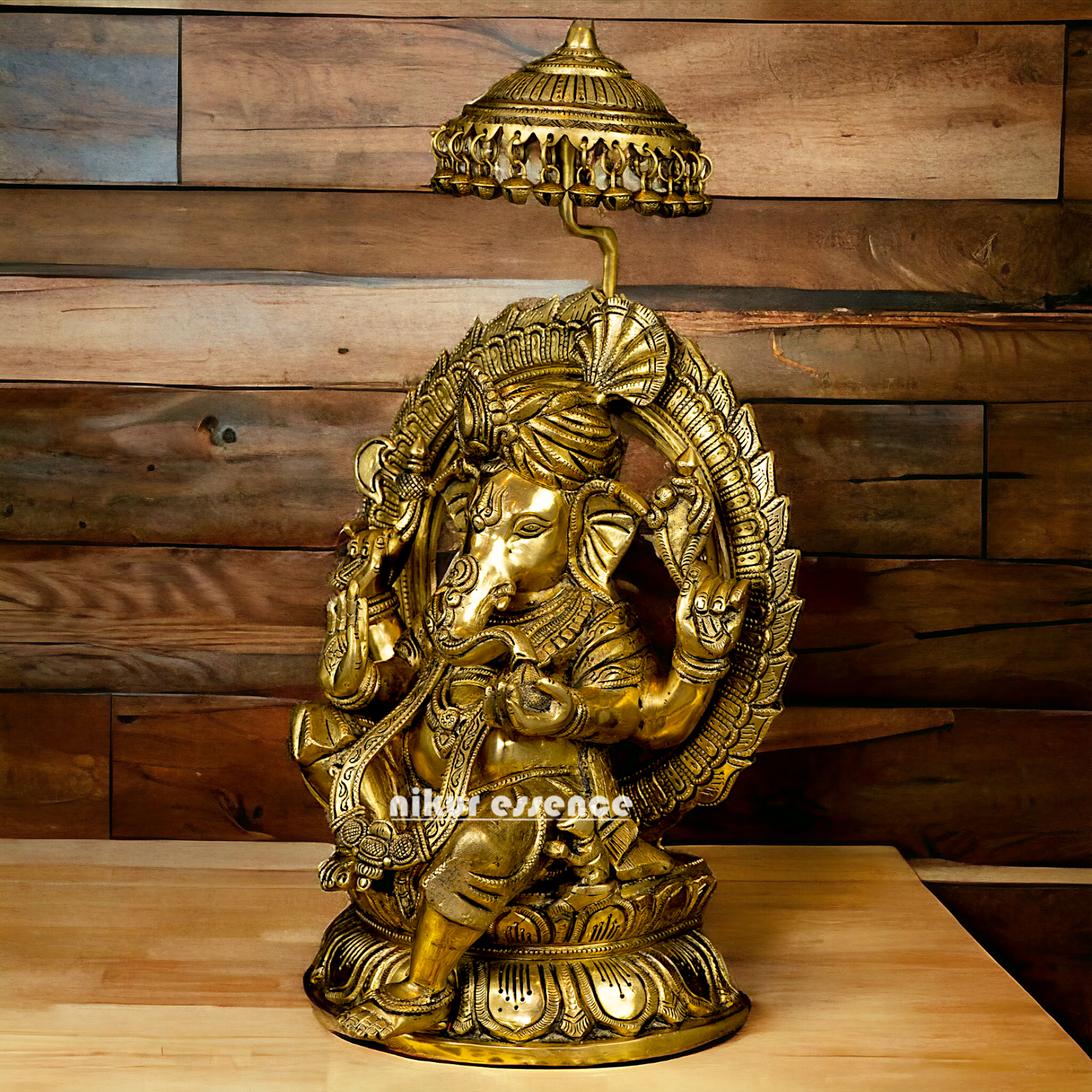 Big Ganesha Ganpati with umbrella solid brass idol - 18 inches Nikuressence