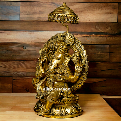 Big Ganesha Ganpati with umbrella solid brass idol - 18 inches Nikuressence