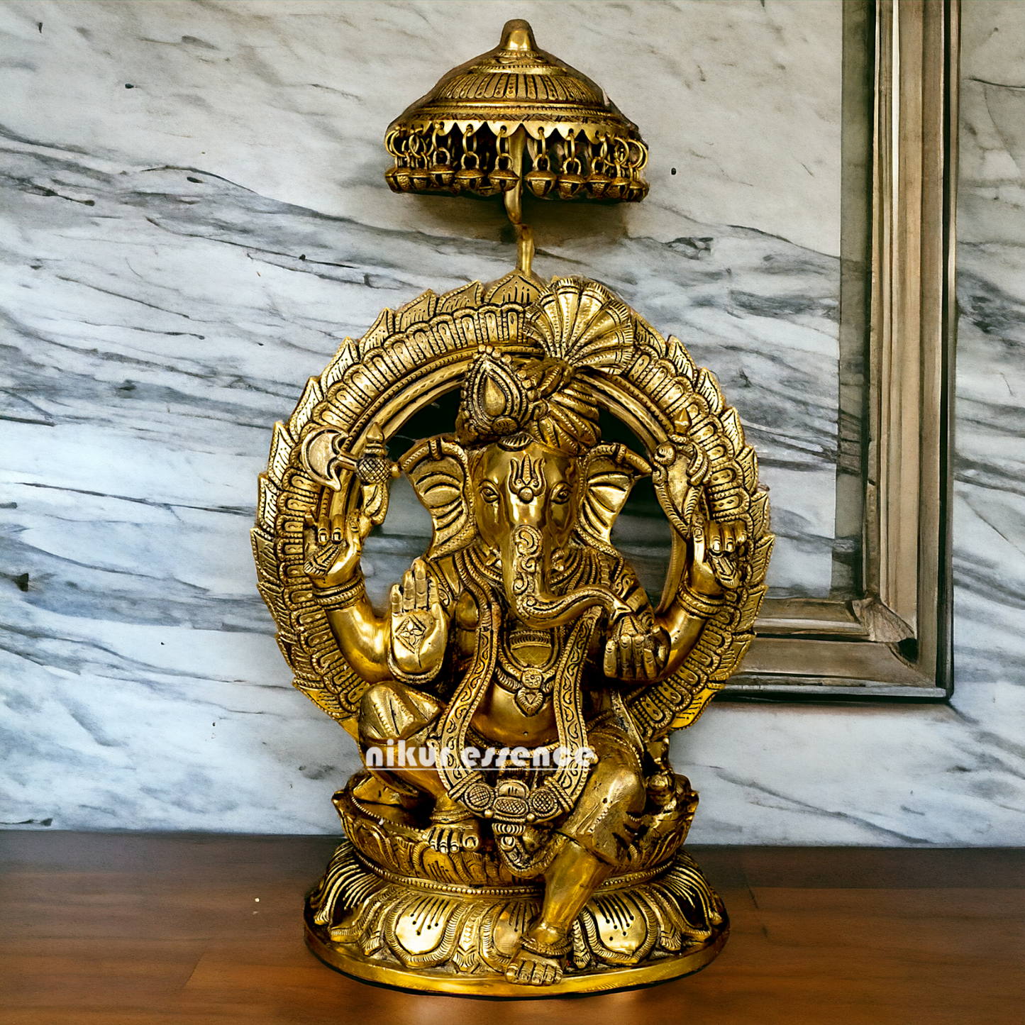 Big Ganesha Ganpati with umbrella solid brass idol - 18 inches Nikuressence