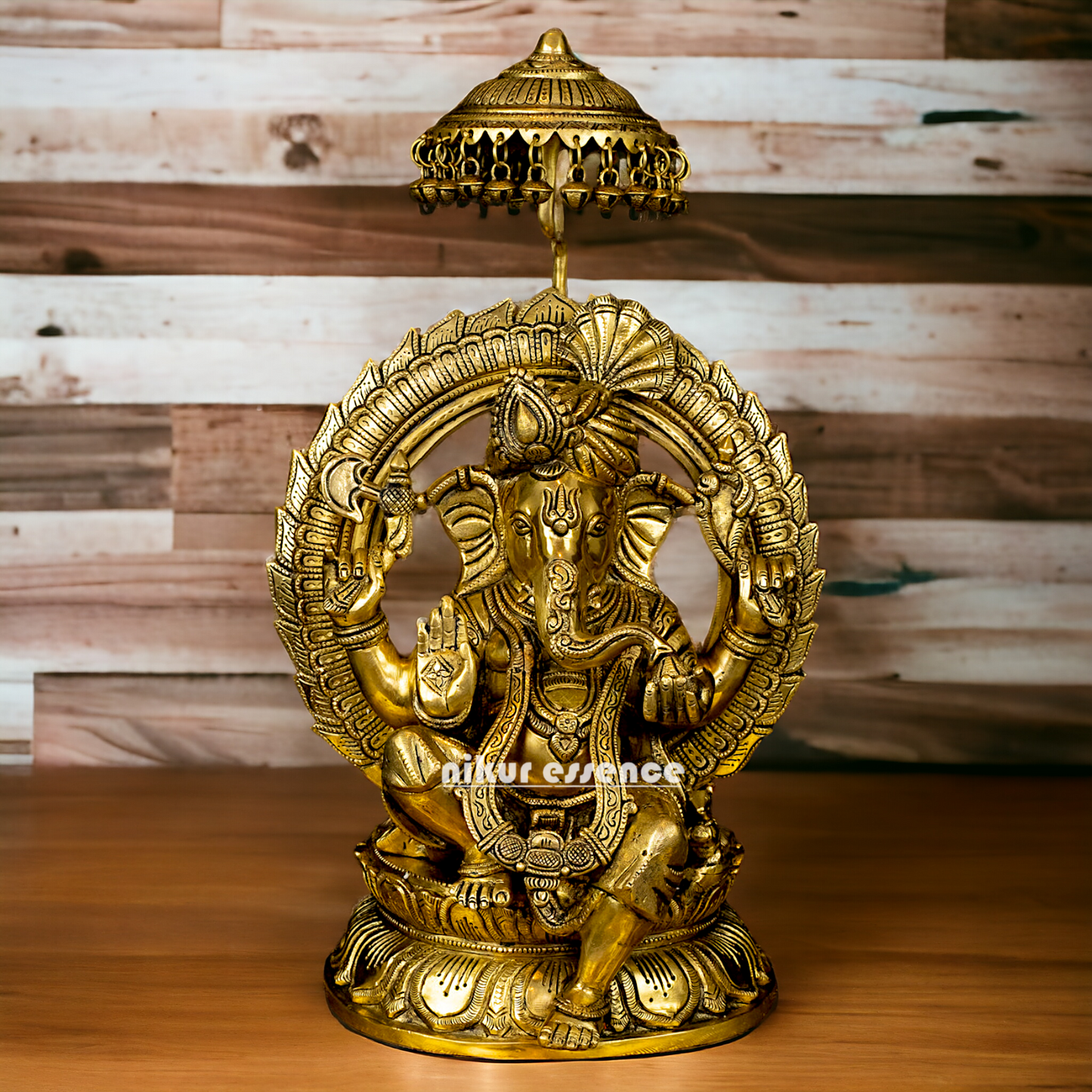 Big Ganesha Ganpati with umbrella solid brass idol - 18 inches Nikuressence
