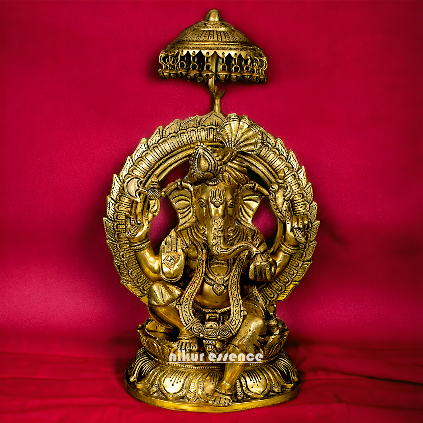 Big Ganesha Ganpati with umbrella solid brass idol - 18 inches Nikuressence