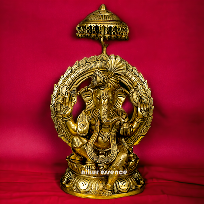 Big Ganesha Ganpati with umbrella solid brass idol - 18 inches Nikuressence