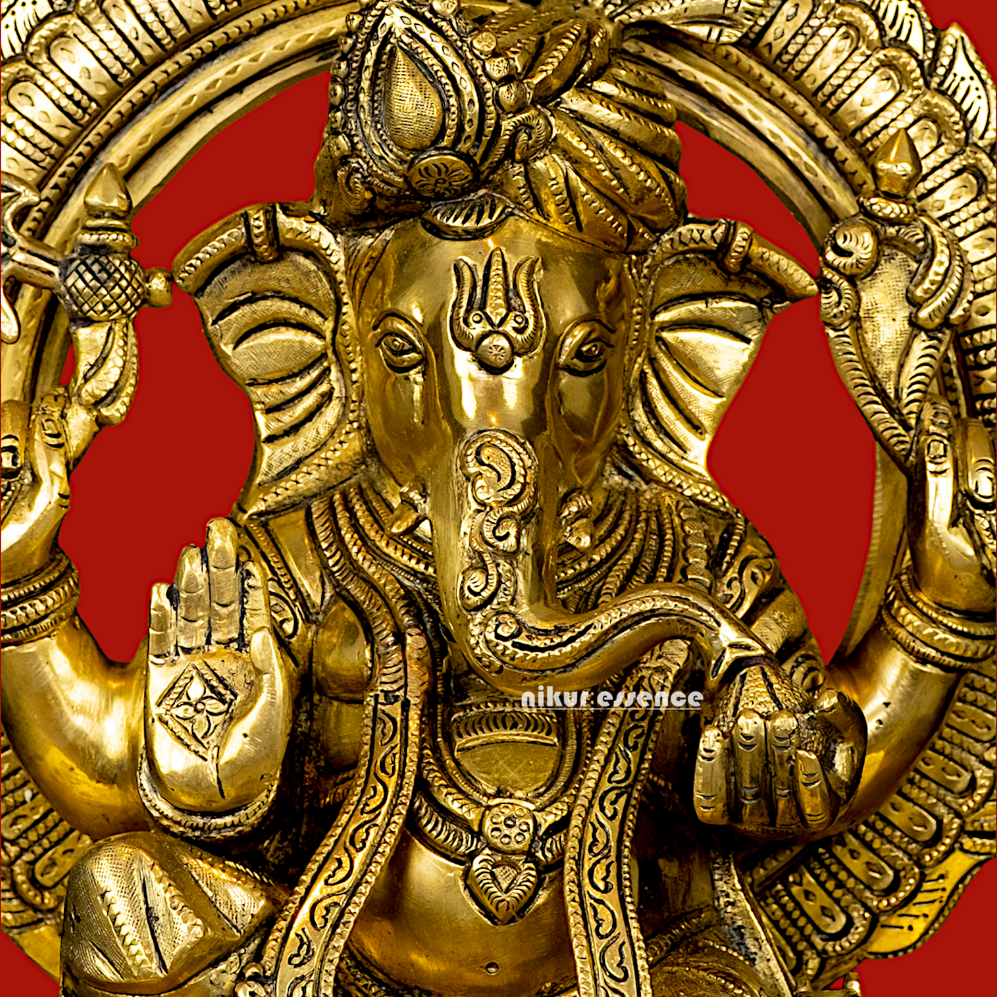 Big Ganesha Ganpati with umbrella solid brass idol - 18 inches Nikuressence