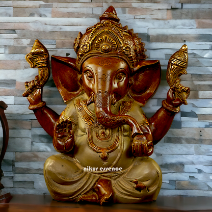 Large Ganesha Blessing Brass idol - 9 inches Nikuressence